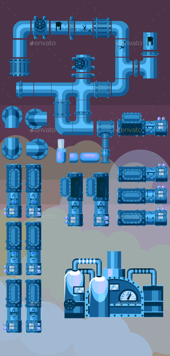 2D SteamPunk Pipeline Set by Rinlock GraphicRiver